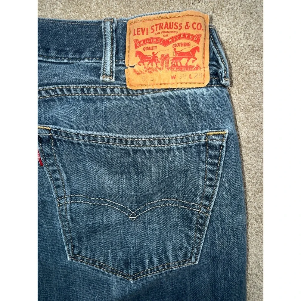 Levi's 505 Regular Fit Jeans Mens 38x29 Blue Denim Stretch Mid Rise Medium Wash